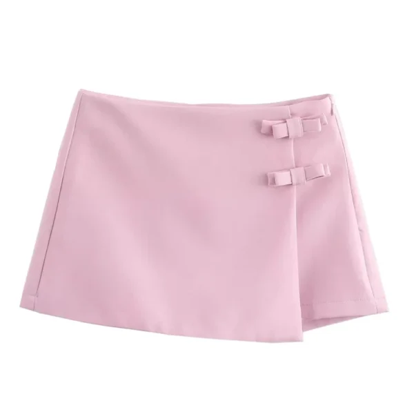 TRAF Bow Pink Skort For Women High Waist Mini White Skirt Pants Fashion Summer Women's Skort Streetwear Asymmetric Culottes - Image 3