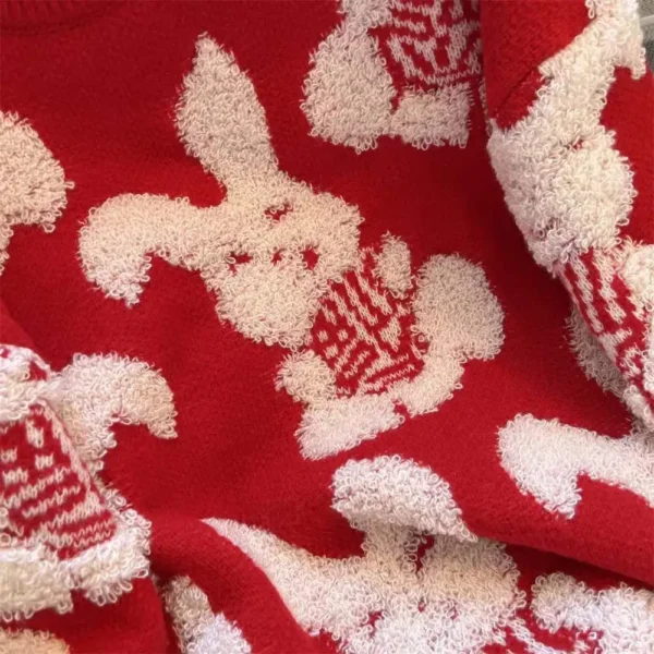 Red Rabbit Sweater Women Zodiac Year Western Style Autumn and Winter New Loose Lazy Style Knitted Sweater Top - Image 4