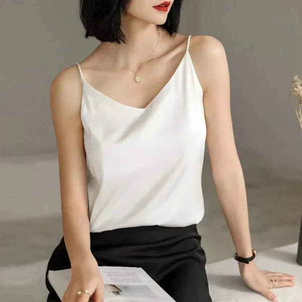 Fashion Strap Top Women Halter V Neck Basic White Cami Sleeveless Satin Silk Tank Tops Women'S Summer Camisole - Image 4