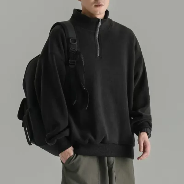 Autumn Winter Half Zip Fleece Stand Up Collar with Plush Insulation Men's Clothing Thick Design High Neck Long Sleeved Hoodies - Image 2