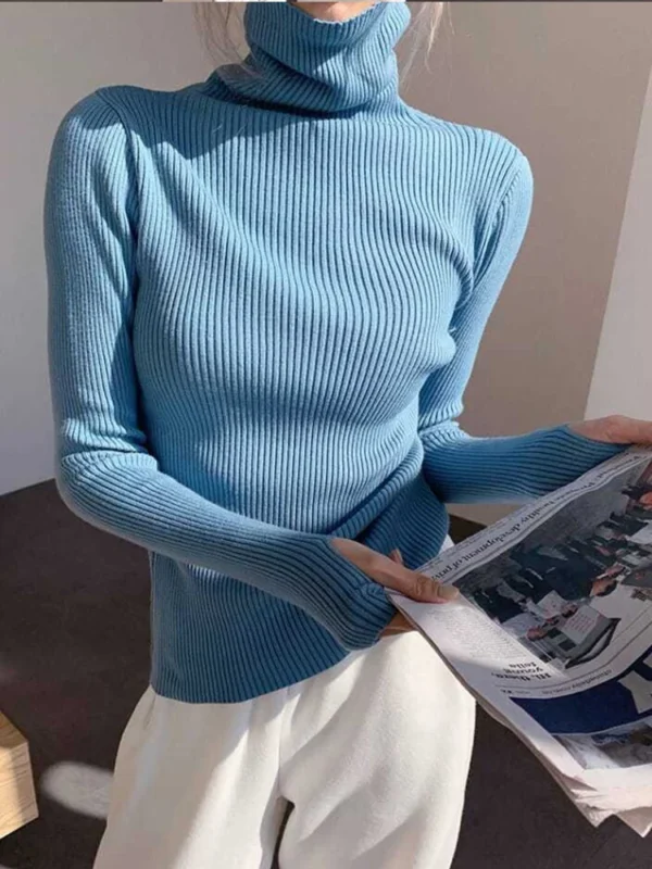 Knitted Sweater Women Korean Version Turtleneck Sweater Winter Solid Color Pullover Slimming Interior Lapping Warm Basic Tops - Image 3