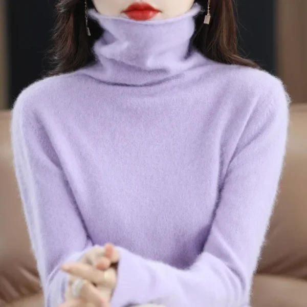 WinvyNee Women Clothing Mink Cashmere Sweater Half High Collar Solid Tops Outerwears 2024 Knitted Oversized Pullover A1248005 - Image 3