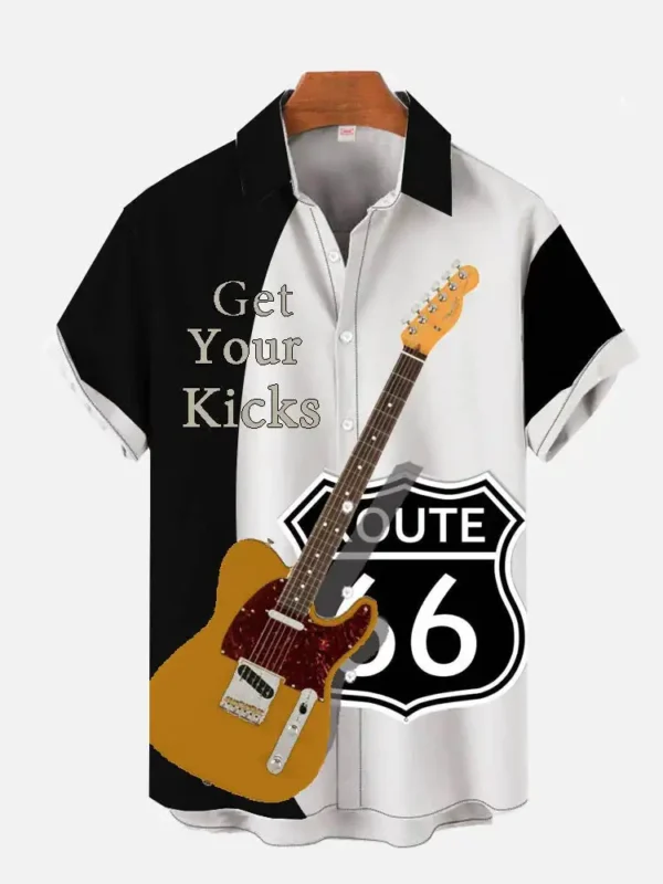 Guitar pattern printed shirt Hawaiian beach comfortable shirts Men's short sleeved Musical instrument casual - Image 3