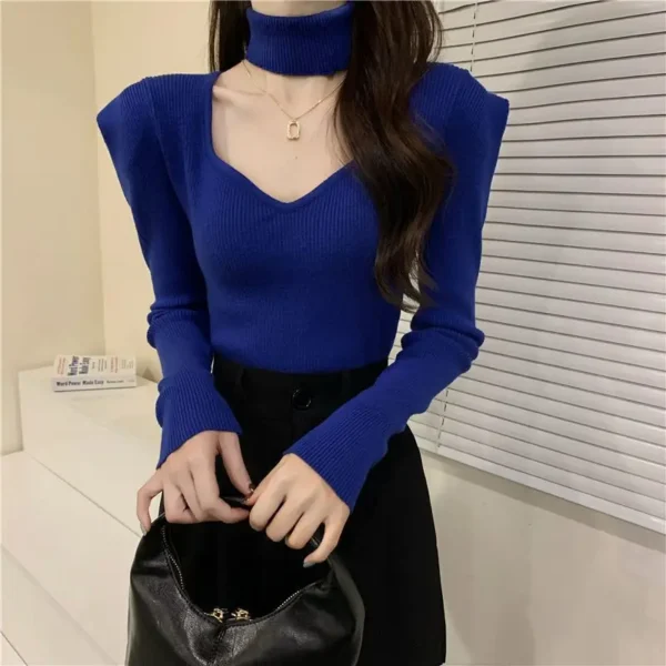 Turtleneck Hollow Out Sweater Spring Women Clothing 2025 New Slim Knitting Pullovers Femme All-match Solid Color Sweater Top Tee