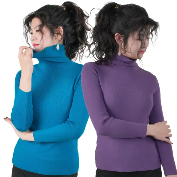 2Pcs Womens Solid Sweater Korean Long Sleeve Turtleneck Knitted Pullovers Warm Basic Knitwear Autumn Winter Fashion Slim Jumpers - Image 3