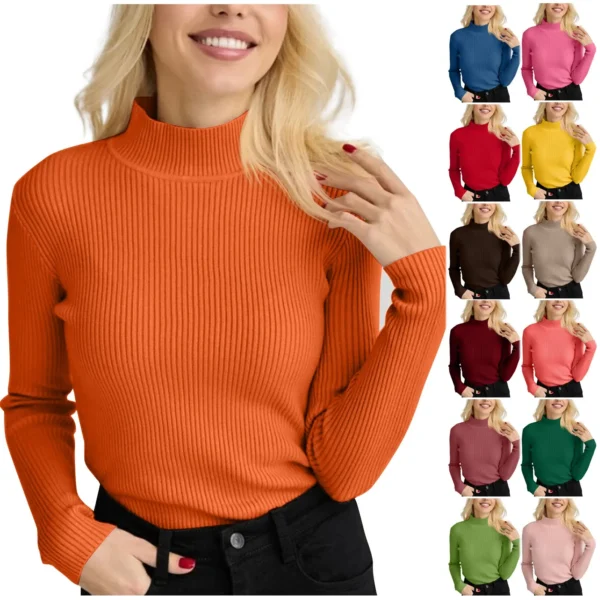Women's Sweater Half High Neck Solid Slim Fit Versatile Knitted Round Neck Long Sleeves Pullover Sweater