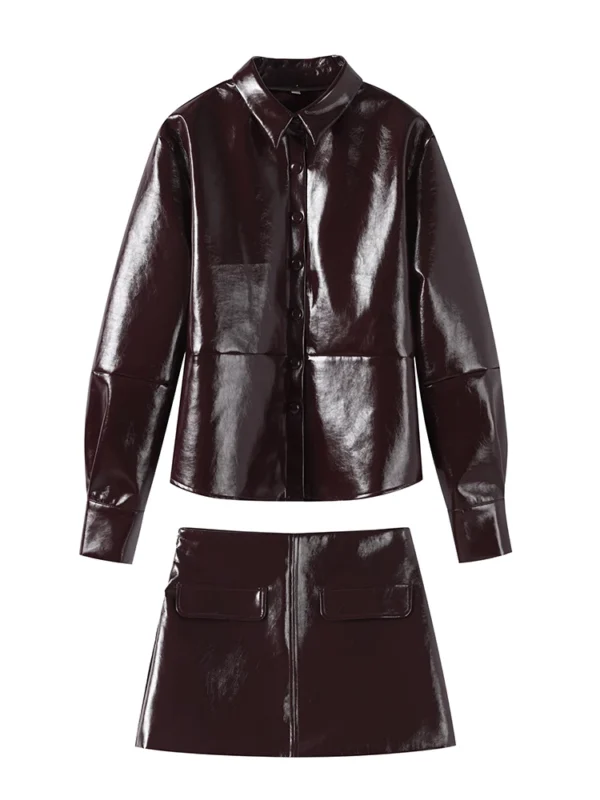 Retro Brown Skirt Jacket Women Set Long Flare Sleeve O-neck Button Coat Sexy Zippers Skirts 2024 Autumn Urban Lady Street Suit - Image 5