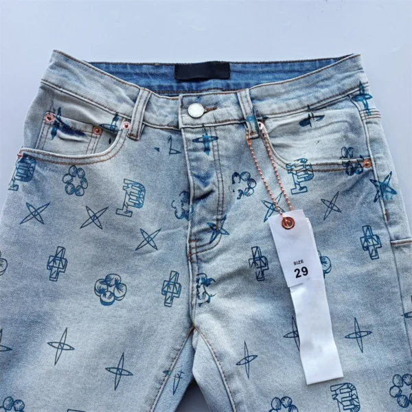 Top quality Purples jeans Men High street Light Blue print letters Fashion Trend brand Repair Low Rise Elastic Skinny Trousers - Image 2