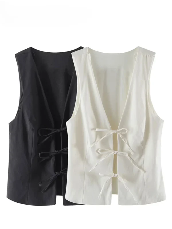 ASDS Women Fashion Lace Up Vest V Neck Sleeveless Top Y2k Vintage Solid 2024 Female Summer Sexy Party Tank Tops