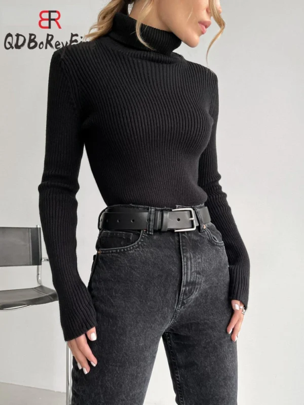 Women‘s Turtleneck Sweaters Basic Autumn Winter Tops Slim Fit Thin Black Pullover Solid Rib Knitted Sweater Jumper Soft 2024 - Image 3