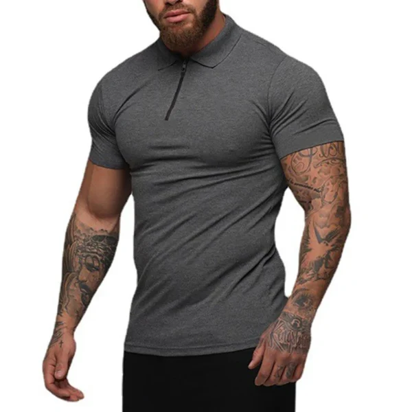 New Summer Fashion Polo Shirt Mens Stretch Cotton Sports Polos Male Zipper Short Sleeve Slim Fit T Shirt Casual Gym Clothing - Image 4