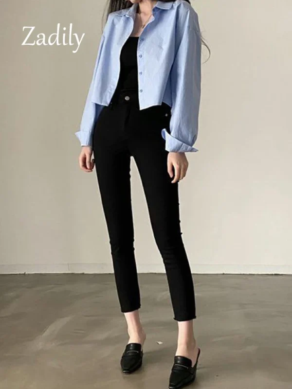 Zadily 2023 Spring New Casual Long Sleeve Women White Shirt Korea Style Solid Button Split Woman Crop Tops Blouse Party Clothing - Image 5