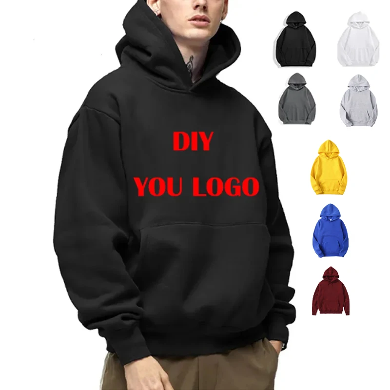 Fashion Customize Your Logo Hoodie For Man Women Winter Autumn Hooded Casual DIY Cotton Solid Plus Size Loose Vintage Sweatshirt