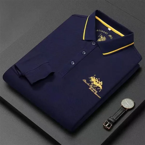 New Embroidered Pure Cotton Hot Selling Men's Polo Shirt 2024 Autumn And Winter Long Sleeved Breathable Casual Slim Fit Top 4xl - Image 2