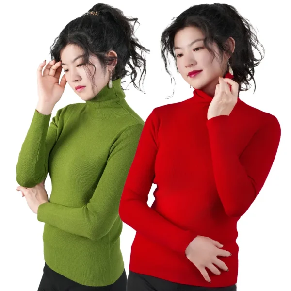 2Pcs Womens Solid Sweater Korean Long Sleeve Turtleneck Knitted Pullovers Warm Basic Knitwear Autumn Winter Fashion Slim Jumpers