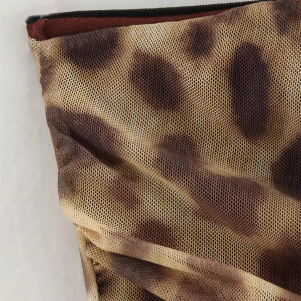 Women Tulle Leopard Print Top with Bandeau Off-the-shoulder Straight-cut Neckline 2024 Summer Casual Girls for Summer Blouse - Image 5
