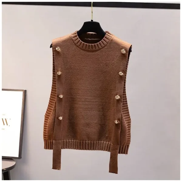 Women's waistcoat spring and autumn outer wear pullover sweater 2023 fashion casual new ladies sleeveless round neck knitted top