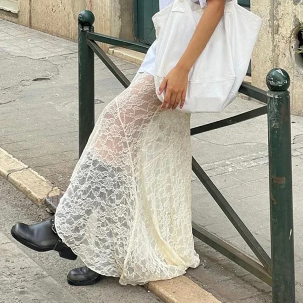 Two Layer Lace Trumpet & Mermaid Long Skirts For Women Vintage Elegant Fashion High Waist Skirt Holiday Outfits - Image 4