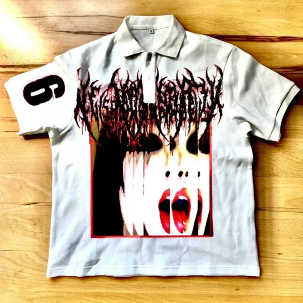 Y2K Punk Goth Style Fashion Personality Unique Design Polo Shirt Street Hip Hop Harajuku Men Short Sleeved Graffiti Summer Dress - Image 4