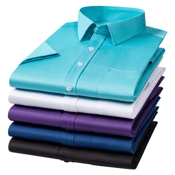 Ice Silk Short Sleeve Shirts for Men White 7XL Business Office Social Solid Color Men Shirts Short Sleeve Black with Pockets