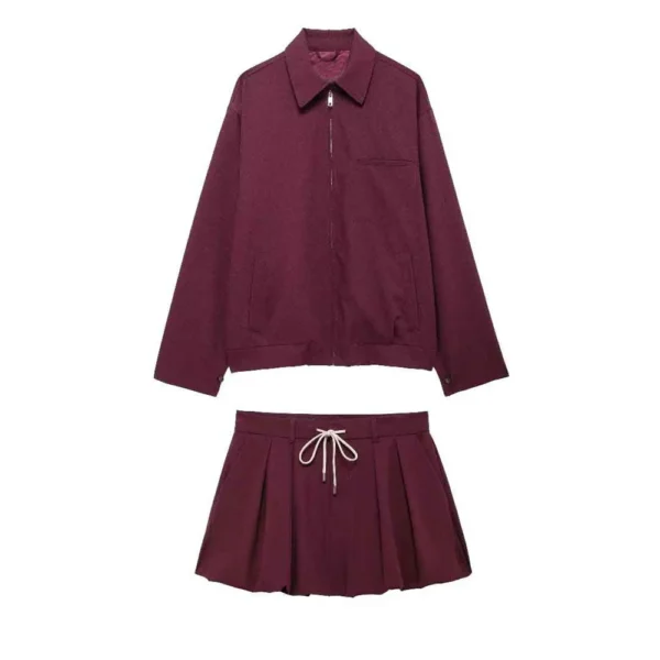 UNIZERA 2024 Autumn New Product Fashion Casual Women's Zipper Pocket Decoration Jacket Coat Lantern Mini Skirt Set - Image 2