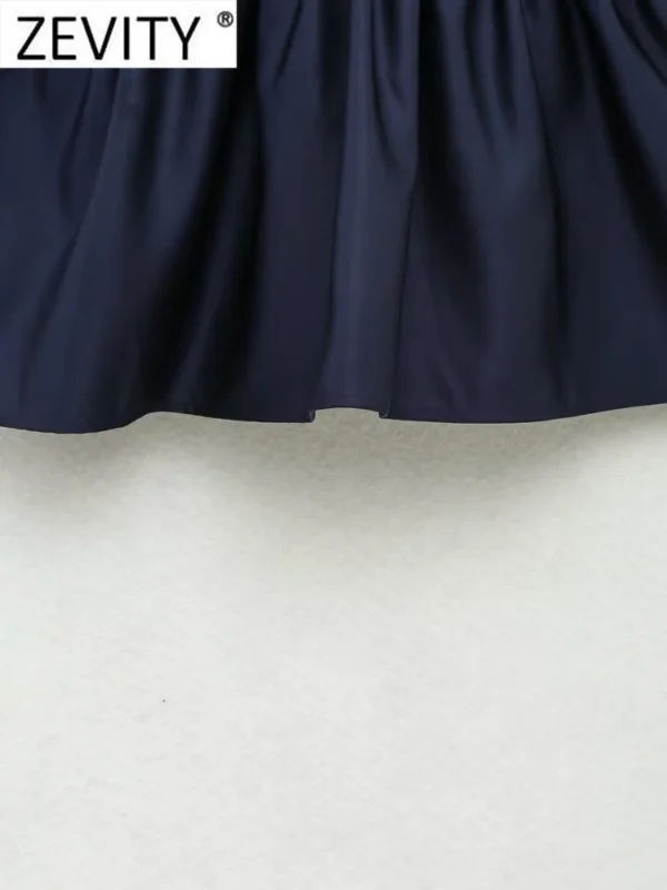 Zevity Women Sexy V Neck Knitting Patchwork Hem Pleats Sling Smock Blouse Female Shirt Blusas Chic Tops LS3689 - Image 6