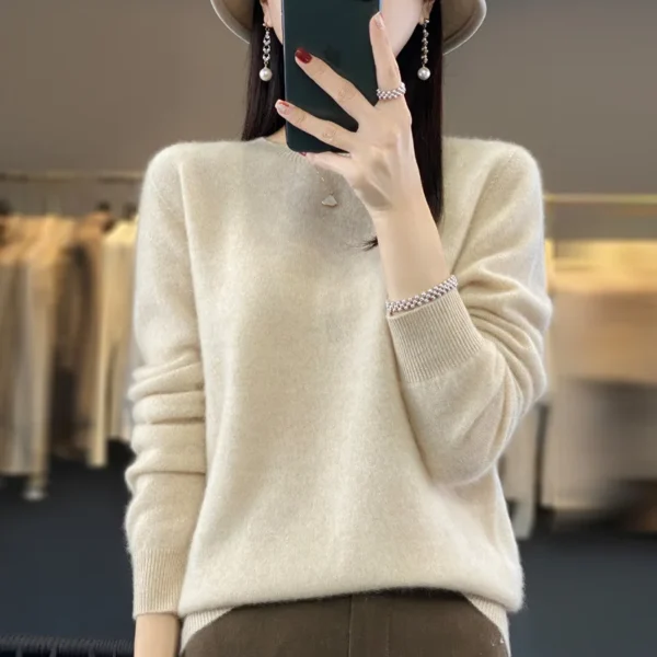 Premium 100% Merino Wool Knitted Sweater Women 2024 Autumn Winter Lightweight Warm Jumper Classic O-neck Long Sleeve Pullovers - Image 4