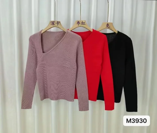 Fashion Irregular Diagonal V Neckline Knitted Sweater Women Slim Knitwear Y2k Tops - Image 6