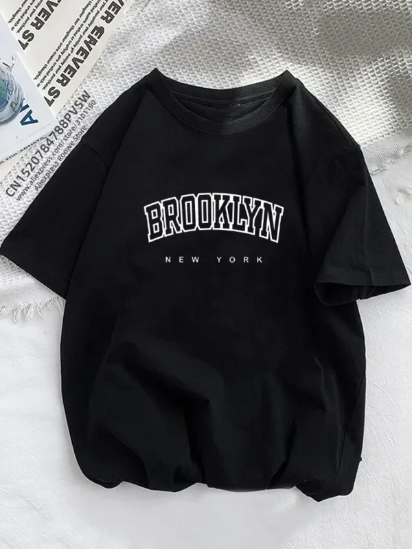 Camiseta con estampado de letras de Brooklyn para mujer, ropa informal para chica, Harajuku, Y2K, 2023