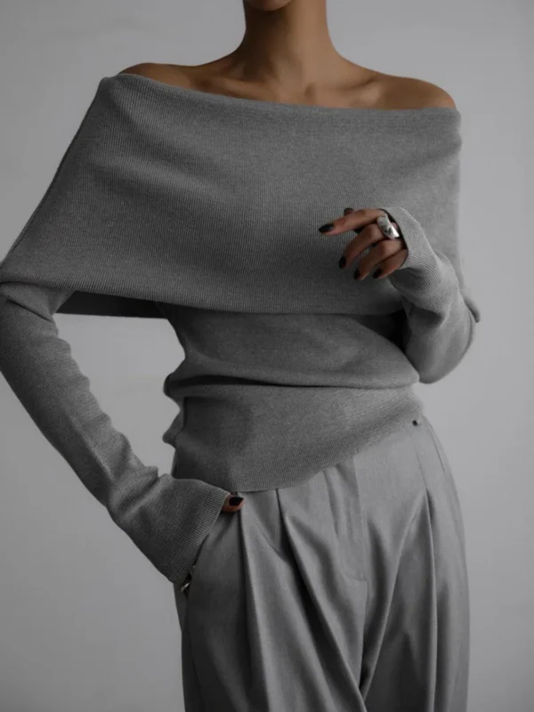 Off Shoulder Women Gray Sweater Knitwears Top Long Sleeve Pullovers Tops Winter Outerwears Sweaters Clothing Red Black White New