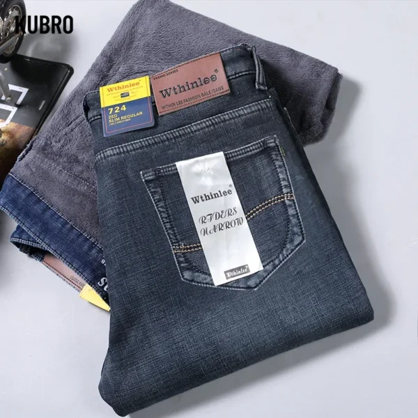 Winter Thermal Warm Flannel Stretch Jeans Mens Winter Quality Famous Brand Fleece Pants Straight Flocking Trousers Denim Jean - Image 5