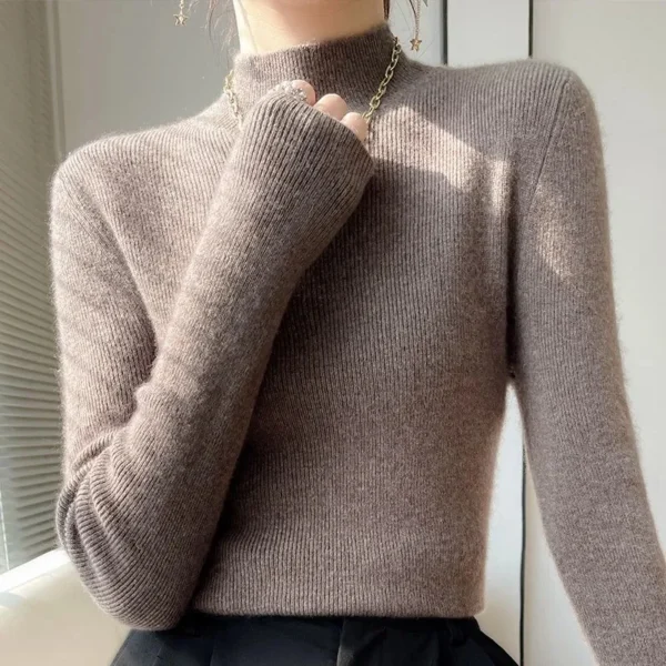 Autumn Winter Thick Knitted Sweater Women Fashion Korean Turtleneck Bottoming Shirt Long Sleeve Sweater Soft Warm Jumper