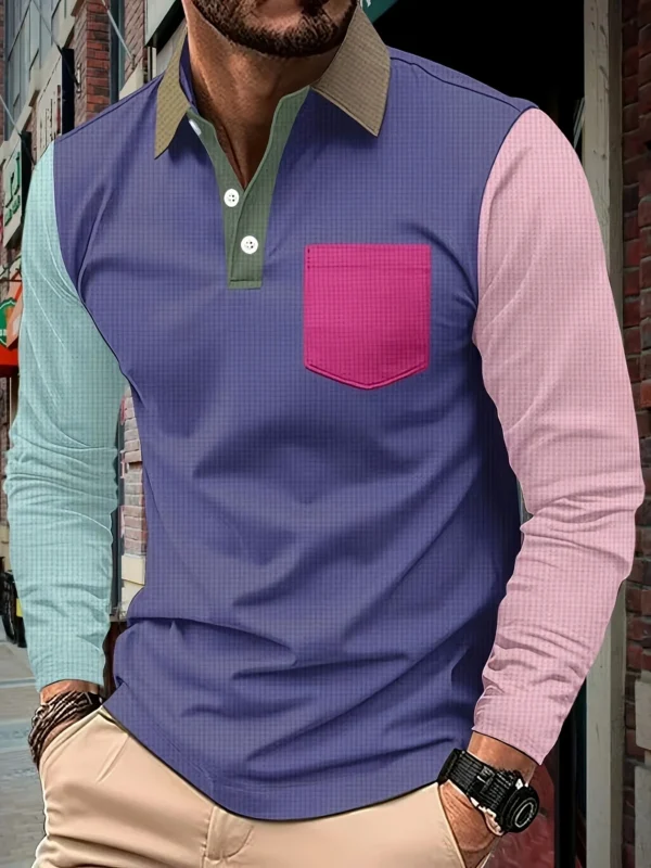 Spring And Fall Best-Selling Men's Fashion POLO Shirt, T-Shirts Men's, Colorful Patchwork, Fun Clothes Bar And House Party Style - Image 5