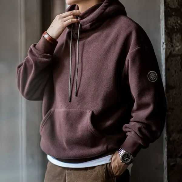 Maden Casual Polar Fleece Hooded Sweatshirt Solid Color Windproof Pullover with Face Mask Warm Tops for Men's Fall and Winter - Image 3