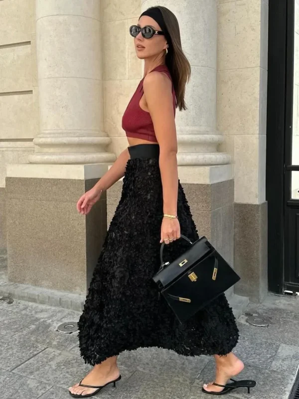 Bornladies Winter Red Fashion Long Petal Skirt Women's Design Inspired Evening Gown Elegant Lady Unique High Waisted Skirt - Image 6