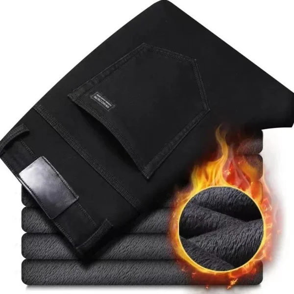 Winter Thermal Warm Flannel Stretch Jeans Mens Winter Quality Famous Brand Fleece Pants Straight Flocking Trousers Denim Jean - Image 6