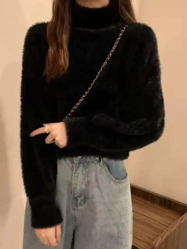 Winter Imitate Mink Wool Hot Fleecing Female Turtleneck Thicken Elastic Casual Sweater Women Knitted Tops Pullovers Soft Warm - Image 3