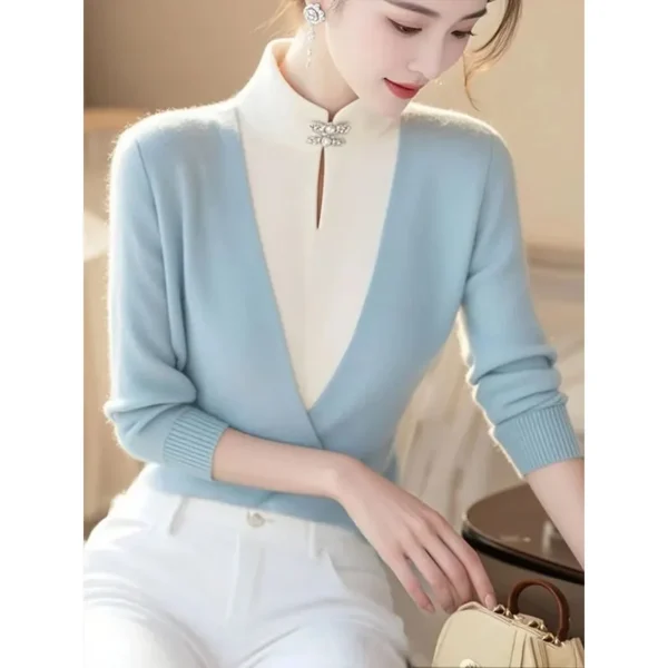 Women Clothing Chinese Style Sweaters Sweet Fashion Slim Chic Pullovers Spring Autumn Office Lady Chic Commute Knitwear