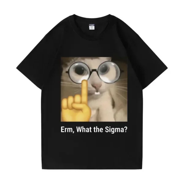 Erm, what Sigma? Funny Meme T-shirt For Men Women Silly Cat Humor Printed Fashion Tops O-Neck