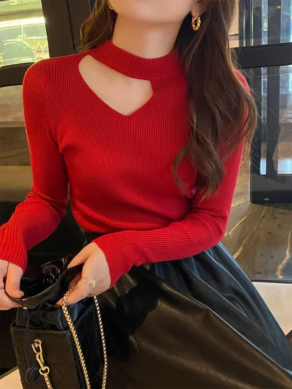 Y2K Basic Hollow Out Women Sweaters Autumn Winter Tops Slim Jumper Soft Warm Pull Women Pullover Knitted Sweater Korea