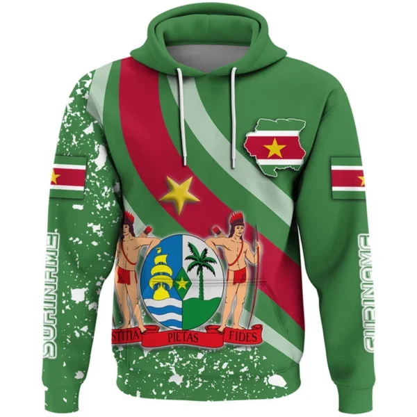 Suriname Flag Map Graphic Hoodies SR National Emblem Hooded Sweatshirts For Men Clothing Casual Male Hoody Sports Boys Pullovers