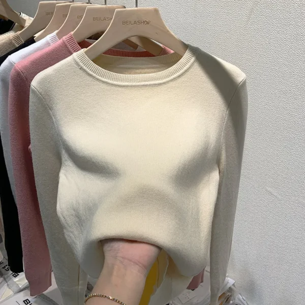 O Neck Winter Sweater For Women Thicken Slim Soft Knitted Tops Plus Velvet Long Sleeve Pullover Casual Warm Malhas Jerseys - Image 2