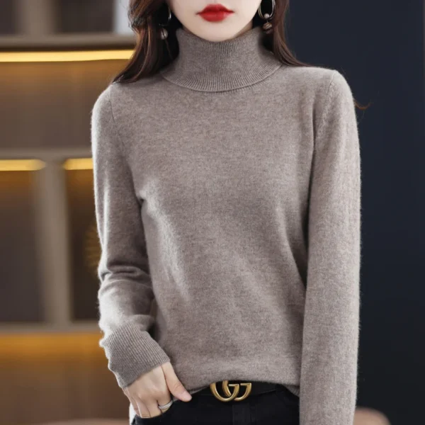 Wool Cashmere Sweater Women's Pullover Long Sleeve Autumn and winter High Turn-Down Collar Knit Sweater High Quality Jumper Top - Image 2