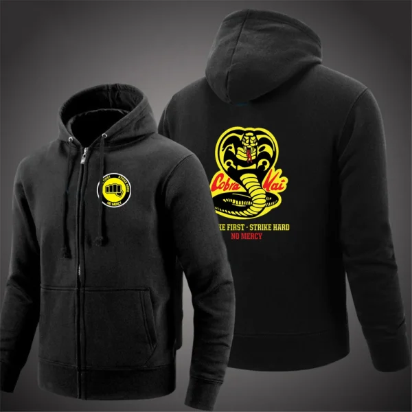 2024 Spring Autumn Men's Cobra Kai Logo Print Casual Sports Long Sleeve Cotton Outwear Popular Solid Color Zipper Hooded Hoodies