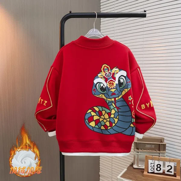 Men's Hoodie Woolen Sweater Red New Year Snake Year Children's Festive Clothing Warm And Thick Boys' Top And Pants