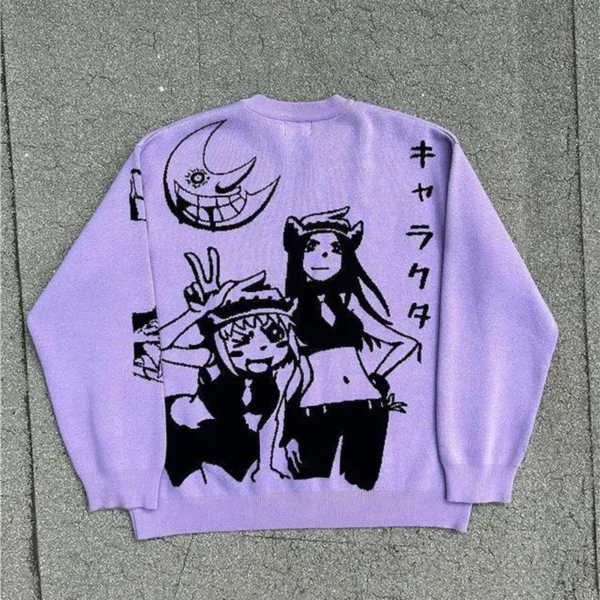 Harajuku new sweaters Y2K retro 90s goth fitted round neck tops knitwear high quality Embroidery anime pattern oversized sweater - Image 2