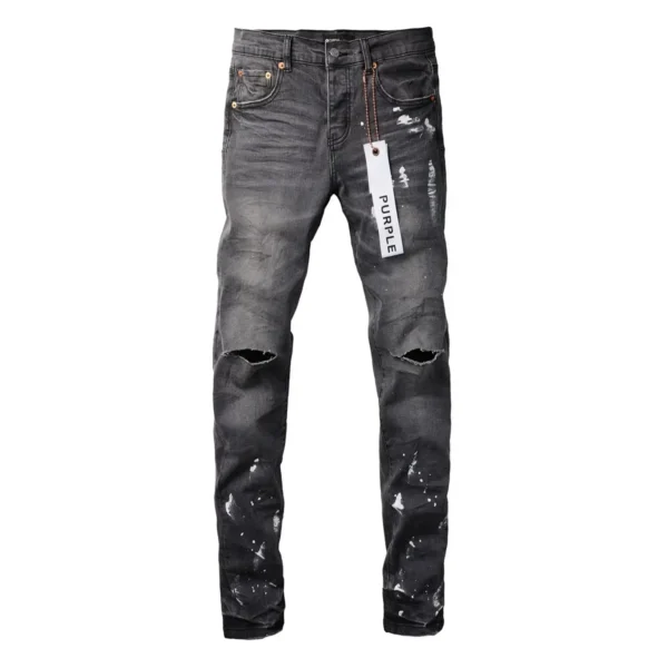 Fashionable Ripped Jeans Retro Jeans Are Comfortable and Easy To Wear American High Street Ripped Jeans Gray Paint Splatters - Image 4