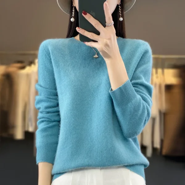 Premium 100% Merino Wool Knitted Sweater Women 2024 Autumn Winter Lightweight Warm Jumper Classic O-neck Long Sleeve Pullovers - Image 5