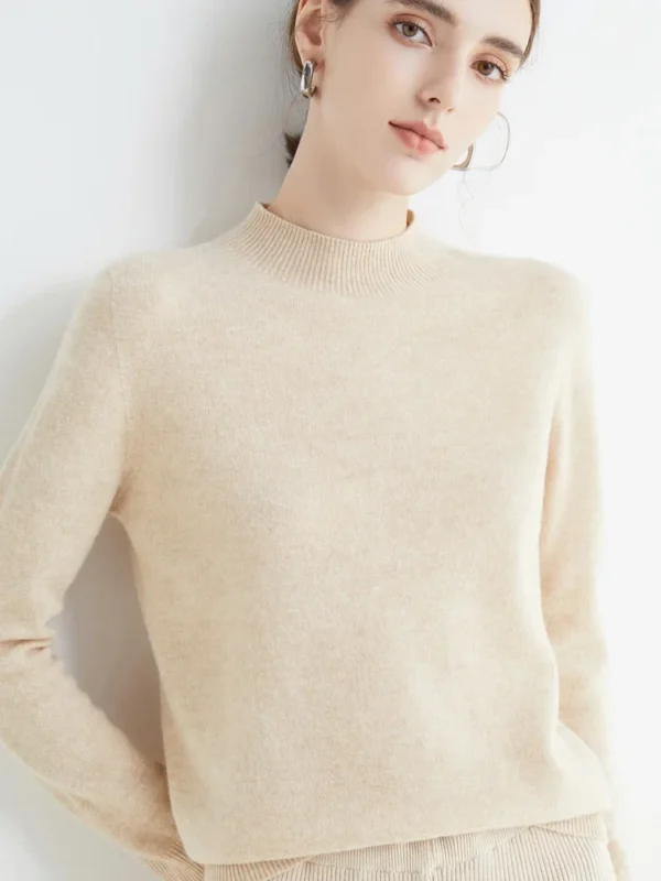 2024 Korea Autumn Winter Solid Mock-neck Pullover Sweater For Women Casual Knitwear Female Clothing Basic Soft Tops