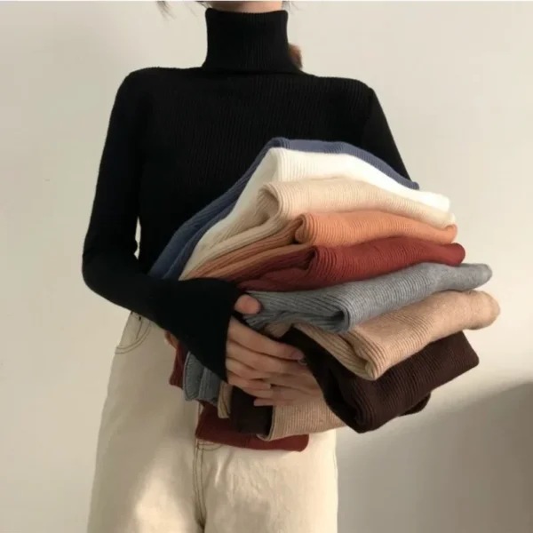 Elegant Turtleneck Women's Sweater Autumn Winter Pullover Slim Bottoming Knitted Tops Casual Long Sleeve Jumper Pull Femme - Image 2